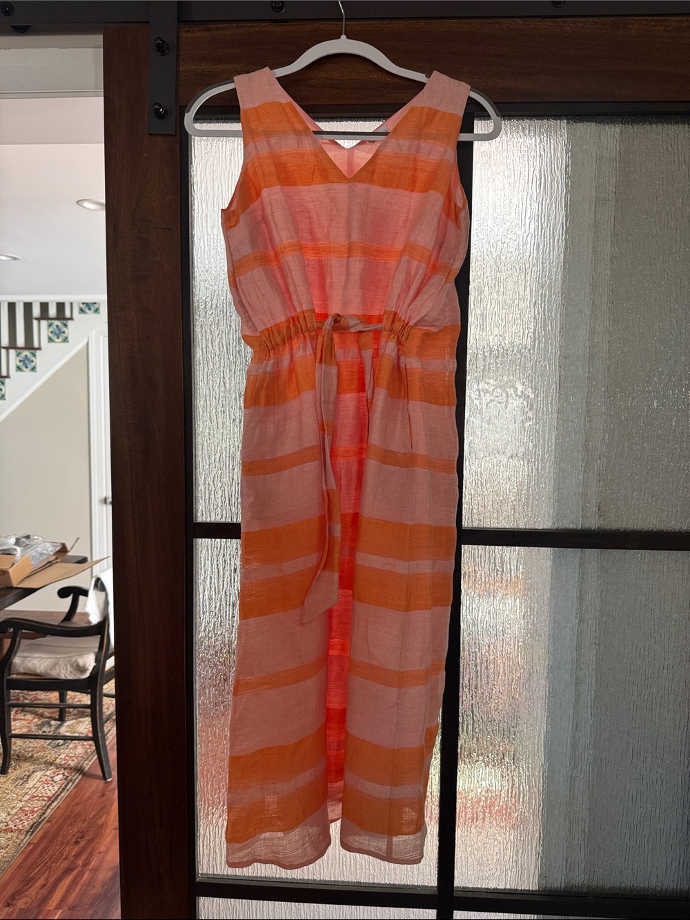ecru Orange & Pink Striped Sleeveless Maxi Dress